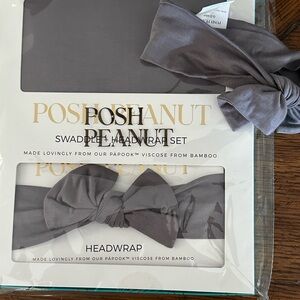 Posh Peanut swaddle set and extra headband. New with tags. Dark gray.
